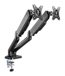 BRATECK Elegant Dual 17"-32" Counter Balance Monitor Desk Mount. Max Load up to 9Kgs Per Arm. VESA 75x75 & 100x100. Gas Spring with Matt Plastic Surface. Extend, Tilt & Swivel. Black Colour. - Office Connect 2018