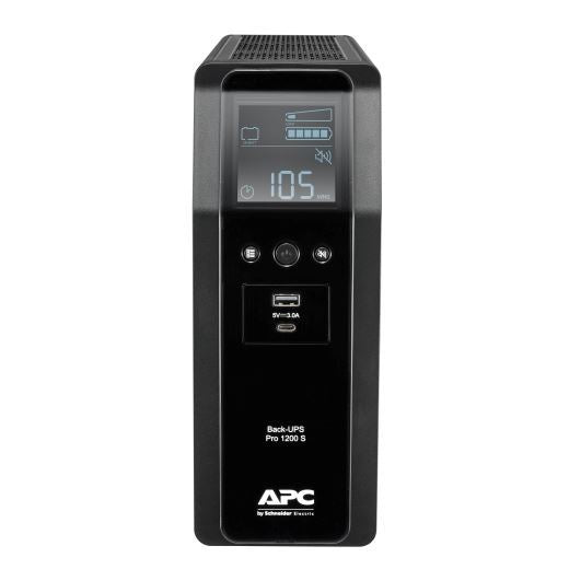APC Back-UPS PRO Line Interactive 1200VA (720W) with AVR, 230V Input/Output. 8x IEC C14 Outlets. With Battery Backup & Surge Protect. USB Port charging ports, Sinewave Power & LCD Display. - Office Connect 2018