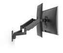 BRATECK 17''-32'' Dual Screen Wall Mounted Gas Spring Monitor Arms. Max load: 9kgs (per arm). VESA 75x75 & 100x100. Extend, tilt and swivel. Detachable VESA Plate. Max Arm Extn - 422mm. Matte Black Color - Office Connect 2018