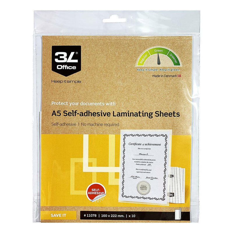 3L Self Laminating Sheets A5 10 Pack - Office Connect 2018