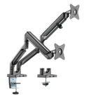 BRATECK 17''-32'' Polished Aluminium Gas-Spring Desk Mount Duel Monitor Arm. Supports VESA up to 100x100. Extend, Tilt and Swivel. Detachable VESA Plate. Max Arm Extn - 506mm. Space Grey Color. - Office Connect 2018