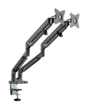 BRATECK 17''-32'' Polished Aluminium Gas-Spring Desk Mount Duel Monitor Arm. Supports VESA up to 100x100. Extend, Tilt and Swivel. Detachable VESA Plate. Max Arm Extn - 506mm. Space Grey Color. - Office Connect 2018