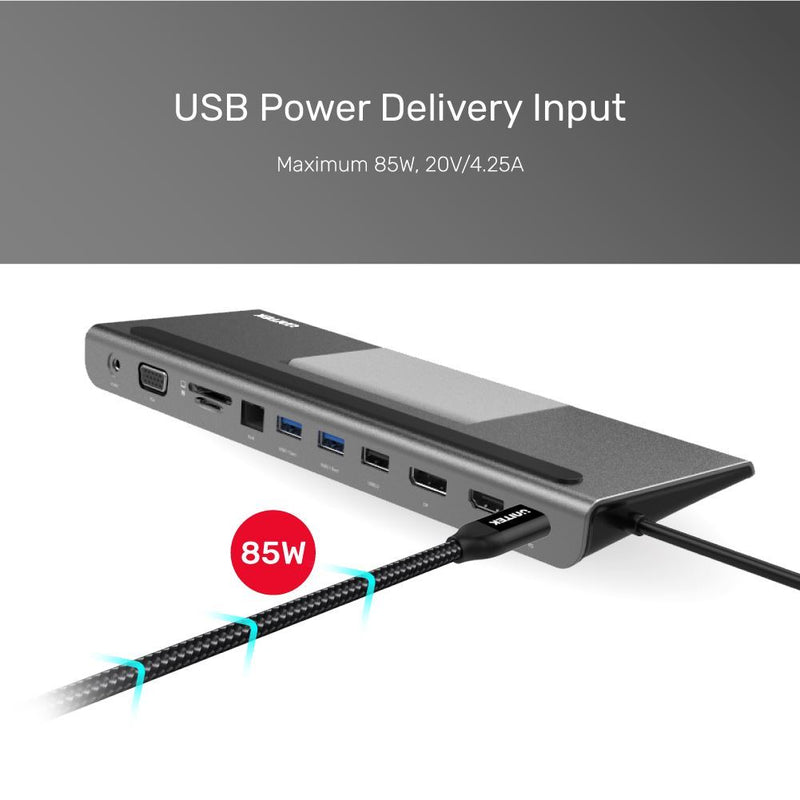 UNITEK 11-in-1 USB-C Ethernet Hub and Docking Station. MST - Triple Displays - HDMI + VGA + DisplayPort Power Delivery 85W, SD and MicroSD Card Reader. Laptop and Mobile JUNE Promo - Includes FREE C137W - Office Connect 2018
