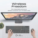 PROMATE Full Size Wireless Keyboard and Mouse. Spill proof Ergonomic Design. Built-in Media Controls. Range up to 10m. Up to 1600 Dpi. Long Life Battery - Office Connect 2018