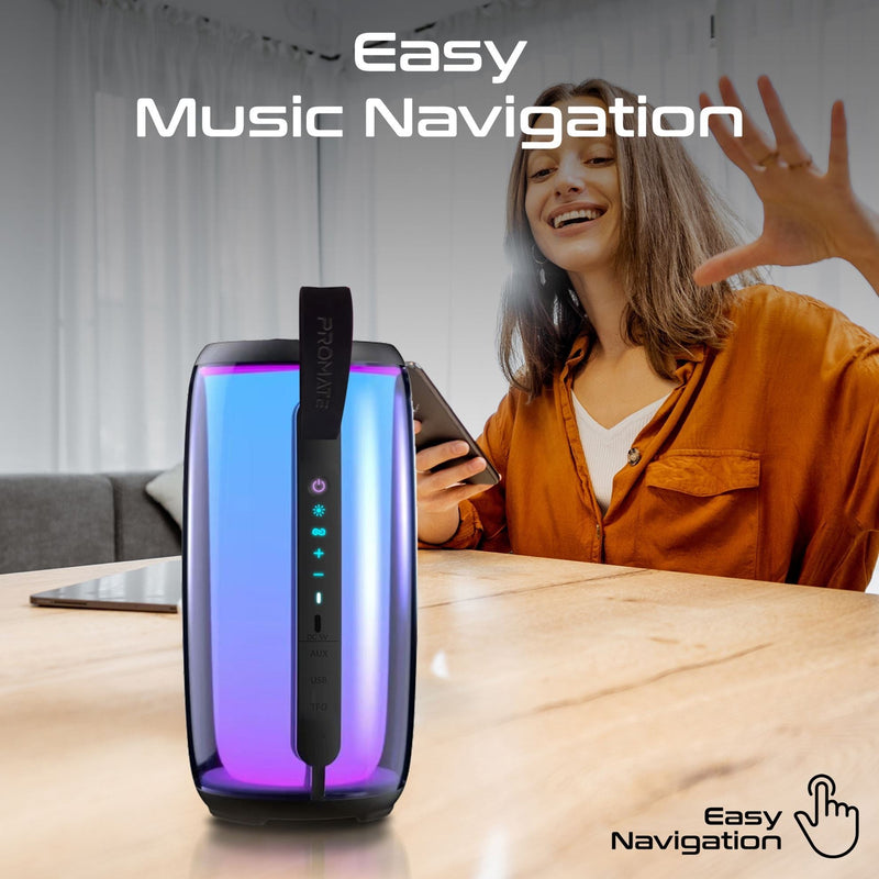 PROMATE 8W Wireless HD Bluetooth Portable Speaker with LED Lighting. Built-in 2200mAh Battery, Up to 6 Hours Playback. Connect 2x for Stereo Sound, IPX4 Water-Resist 360 Degree Light Show.