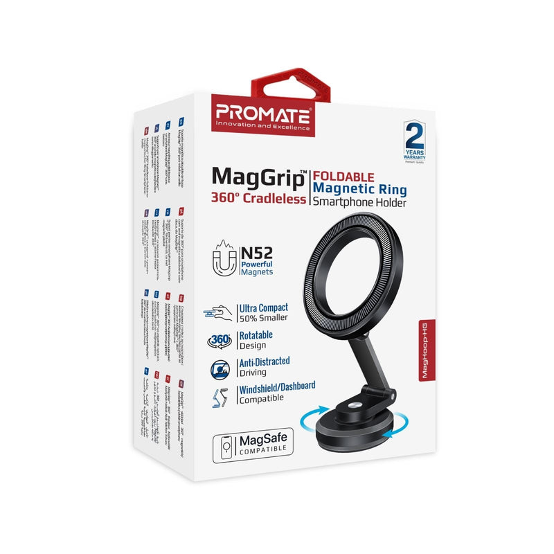 PROMATE MagGrip 360 Cradleless Foldable Magnetic Ring Smartphone Holder. Designed for Dashboard & Windshield. Metal Ring Included. Perfect for All Phones & Cases.