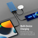 PROMATE 10000mAh Power Bank with Smart LED Display & Super Slim Design. Includes 2x USB-A & 1x USB-C Ports. 2A (Shared) Charging. Auto Voltage Regulation. Charge 3x Devices. Blue Colour. - Office Connect 2018