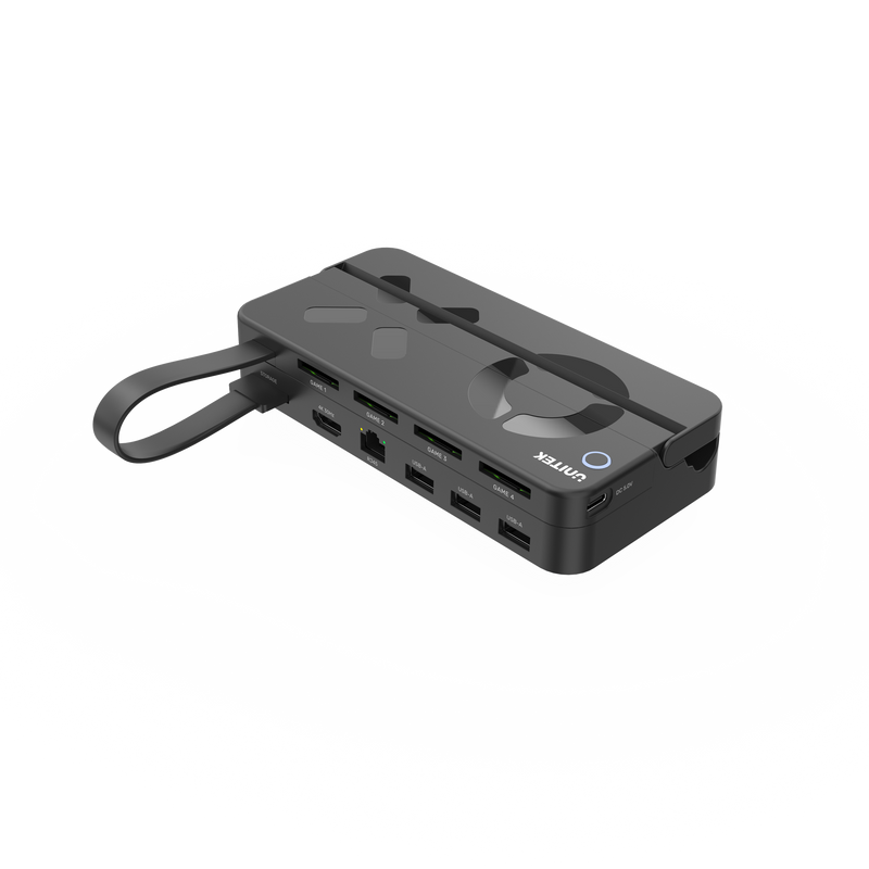 UNITEK Switch Docking Station with 4x Game Card Reader Slots. One-touch Display/Game Switching. Compact & Lightweight. Charge While Playing. Ethernet Port. 3x USB-A Ports. 1x HDMI Out Port. - Office Connect 2018