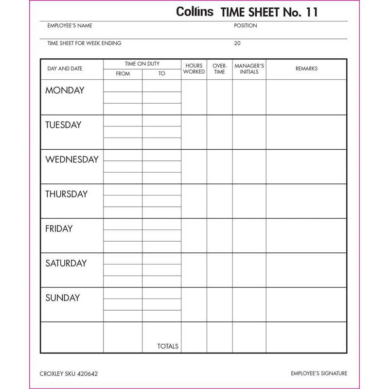 Collins Wage Time Sheets No.11 187x220mm 100 Leaf - Office Connect 2018