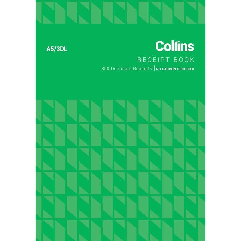 Collins Cash Receipt A5 3DL Duplicate No Carbon Required - Office Connect 2018