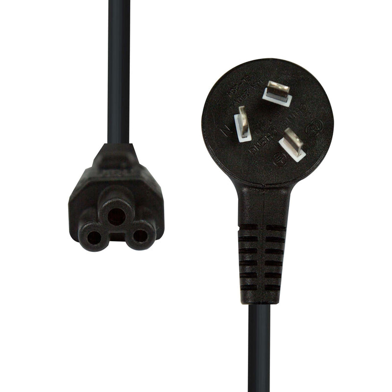 DYNAMIX 1M Flat Head 3-Pin to C5 Clover Shaped Female Connector 7.5A. SAA approved Power Cord. 0.75mm copper core. BLACK Colour.