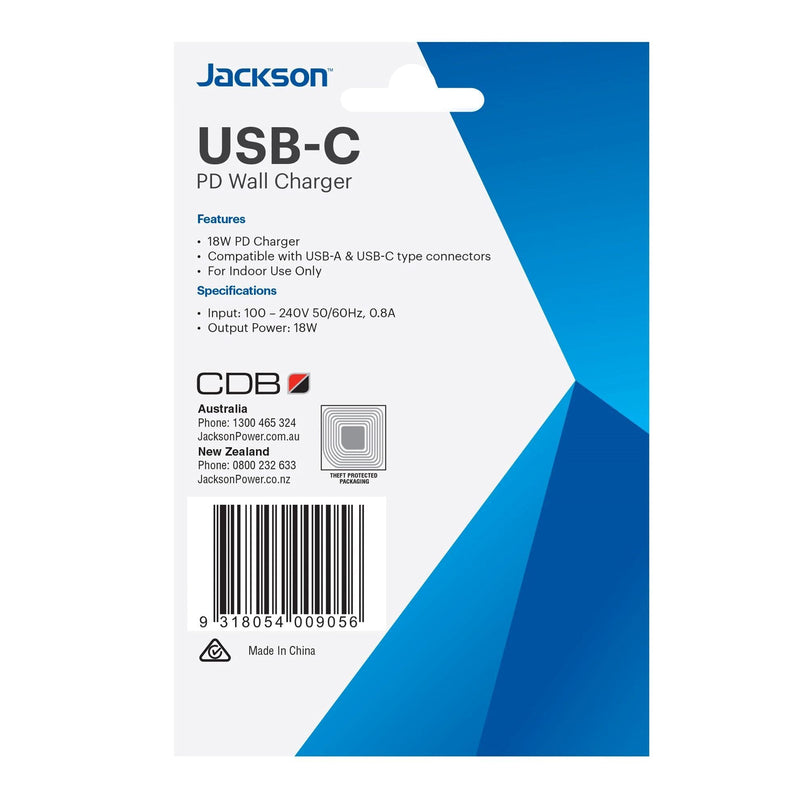 JACKSON 18W Dual Port USB Wall Charger with 1x USB-A & 1x USB-C Ports. Fast Charge 18W PD. - Office Connect 2018