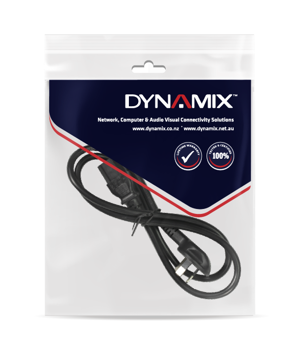 DYNAMIX 0.5M Flat Head 3-Pin to C13 Female Connector 7.5A SAA Approved Power Cord. 0.75mm copper core. BLACK Colour.