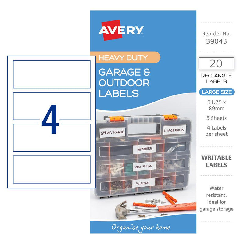 Avery Garage & Outdoor Labels 31x89mm 4up 5 Sheets - Office Connect 2018