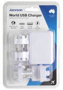 JACKSON Worldwide USB Charger Adapter. Perfect for All International Travellers. Fast Charging 3.1 Amp. 2x USBA & 1x USBC Outlets.