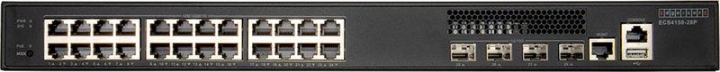 EDGECORE 24 Port Managed L2+/L3 Lite PoE Gigabit  Ethernet Switch with 4 x SFP+ 10G Uplink Ports. IPv6 Management with Low Power Consumption and Fanless Design. 30 Watts PoE+. - Office Connect 2018