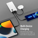 PROMATE 10000mAh Power Bank with Smart LED Display & Super Slim Design. Includes 2x USB-A & 1x USB-C Ports. 2A (Shared) Charging. Auto Voltage Regulation. Charge 3x Devices. White Colour. - Office Connect 2018