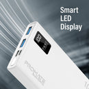 PROMATE 10000mAh Power Bank with Smart LED Display & Super Slim Design. Includes 2x USB-A & 1x USB-C Ports. 2A (Shared) Charging. Auto Voltage Regulation. Charge 3x Devices. White Colour. - Office Connect 2018