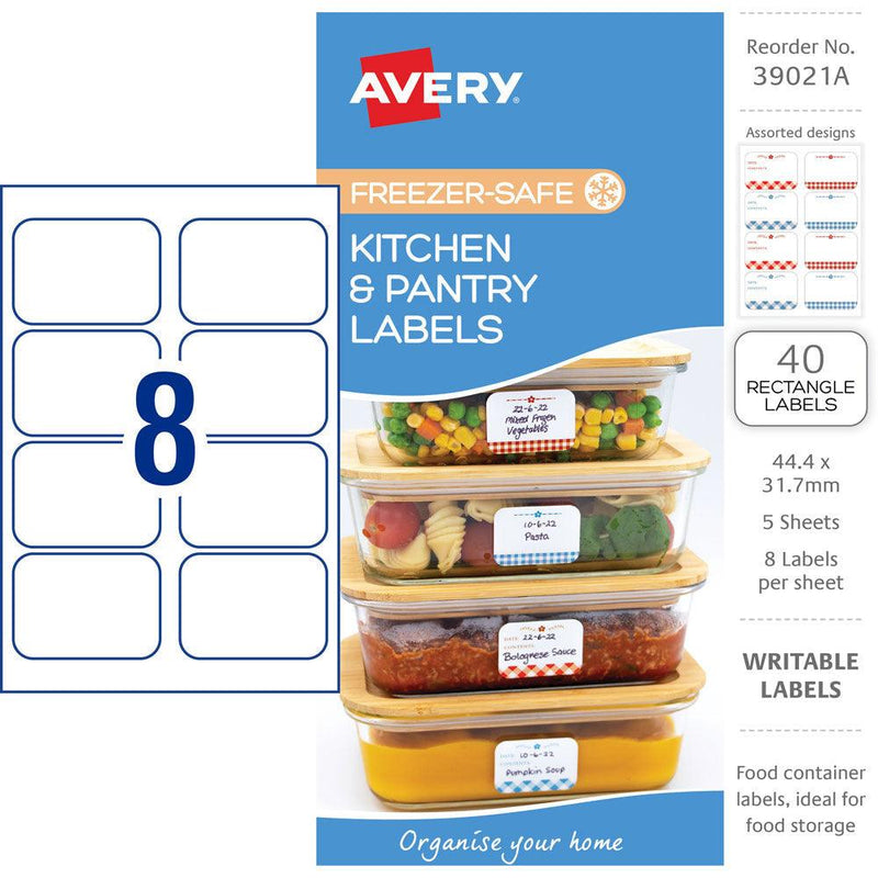 Avery Kitchen & Pantry Freezer Safe Labels Gingham 44x31mm 8up 5 Sheets - Office Connect 2018
