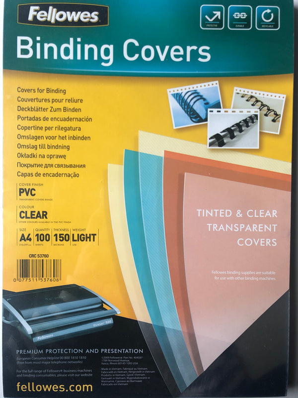 Fellowes Binding Covers A4 150mic Clear Pack 100