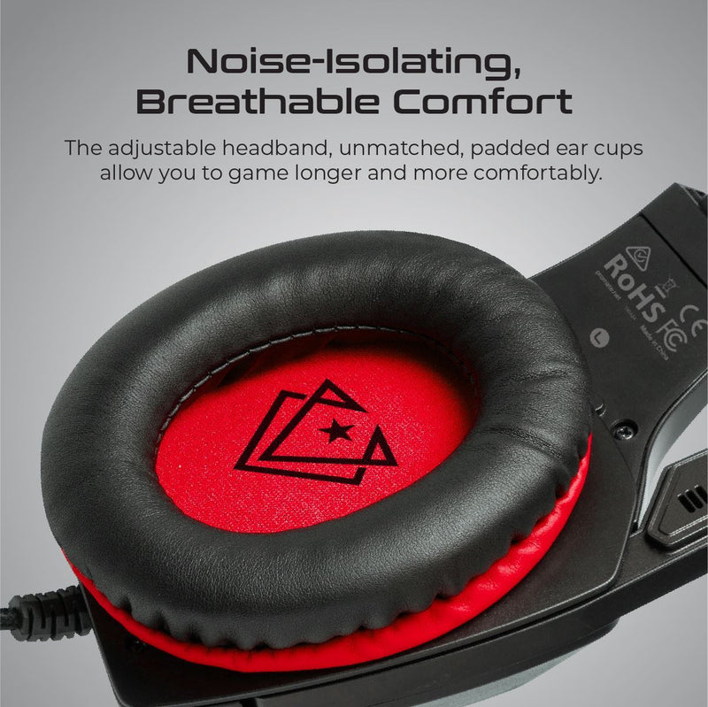 VERTUX Gaming High Fidelity Surround Sound Wired Over-ear Headset with High Grade Retractable Microphone.Noise Reduction Earpads. Adjustable Headband. Finely Tuned 40mm Drivers.3.5mm Input. Black/Red - Office Connect 2018