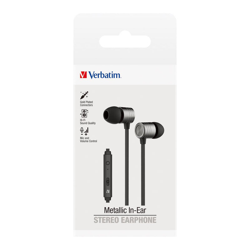 Verbatim Essentials In-Ear Earphones with Mic & Volume Control Space Grey - Office Connect 2018