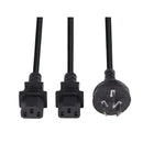 DYNAMIX 2M Y Power Cord. 3-Pin Plug to 2x IEC C13 Female Connectors 10A. SAA Approved. 0.75mm copper core. BLACK Colour. - Office Connect 2018