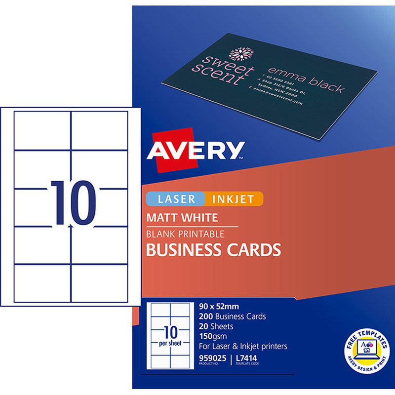 Avery Business Cards L7414-20 20 Inkjet Laser 10up 20 Sheets - Office Connect 2018