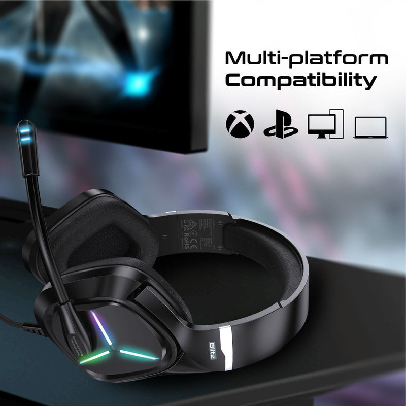 VERTUX 7.1 Surround Sound Gaming Headphone with Noise Isolating Microphone. Inline Controller, USB Connection, Adjustable Headband, 360 Degree Audio, Multi-Platform Compatibility. Black Colour