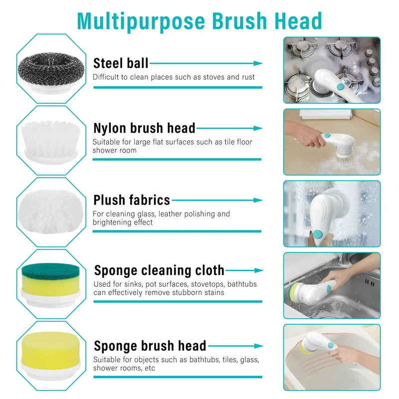 Multifunctional Electric Handheld Kitchen Household Dishwashing Brush Handheld Scrubber Bathtub Sink Bathroom Kitchen Tile Cleaning Tool Drill Brush Set With 5 Heads - Office Connect 2018
