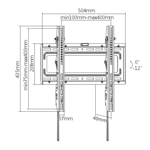 BRATECK 32-55'' Tilt TV wall mount bracket. Max load: 50kg. VESA Support: 200x200,300x300,400x200, 400x400. Built-in bubble level. Curved display compatible. Colour: Black.