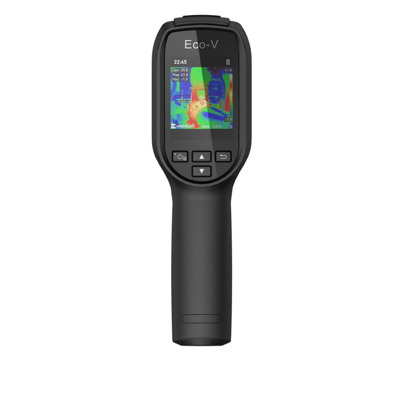 HIKMICRO Eco-V Handheld Thermal Imaging Camera. 2.4”LCD Screen. Thermal, Visual & Fusion Image Modes. Thermal Resolution: 9,216 Pixels. NETD: Less than 50 mK.