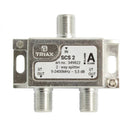 TRIAX RF 2-Way Splitter, 2.4GHz. Coaxial Splitter Ideal for SAT-IF & MATV Distribution Networks. Frequency Range 5-2400 MHz. DC Pass Via Diodes from all Outputs. High Shielding Against Ingress Noise. - Office Connect 2018