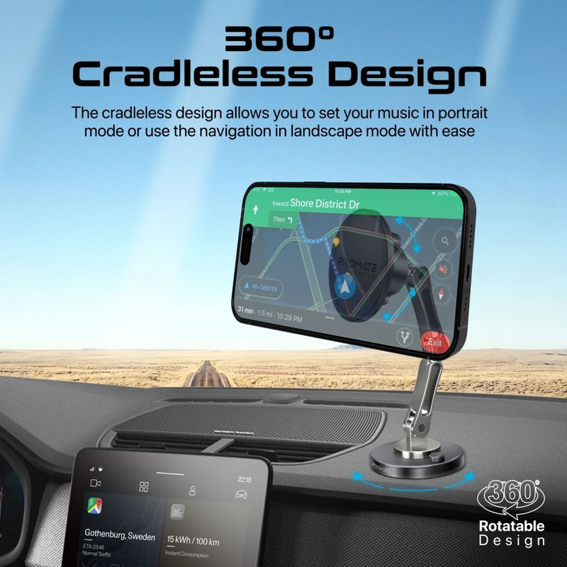 PROMATE SecureGrip 360 Cradleless Magnetic Smartphone Holder. Designed for Dashboard & Windshield. Height Adjustable. Metal Ring Included. - Office Connect 2018
