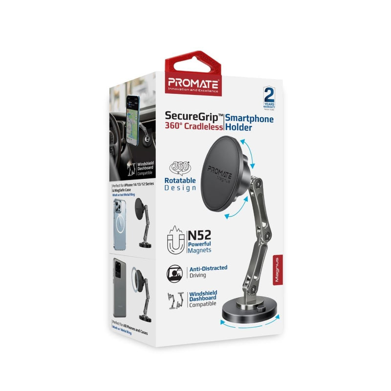 PROMATE SecureGrip 360 Cradleless Magnetic Smartphone Holder. Designed for Dashboard & Windshield. Height Adjustable. Metal Ring Included. - Office Connect 2018