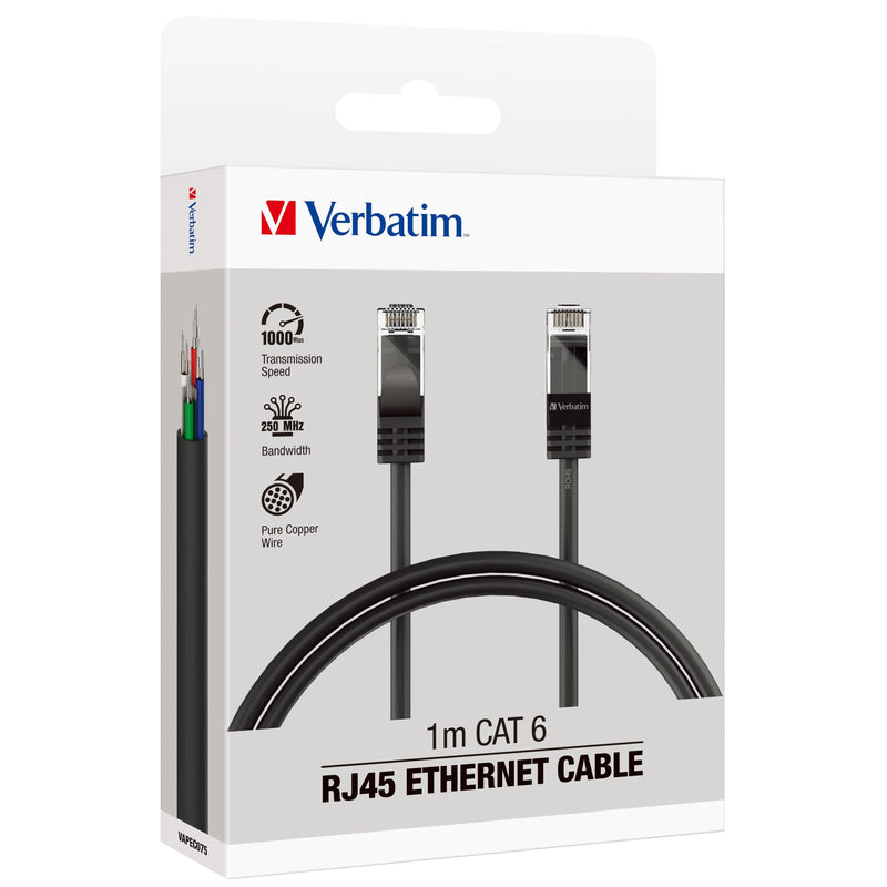 Verbatim Essentials Ethernet Cable CAT 6 1m Black - Office Connect 2018