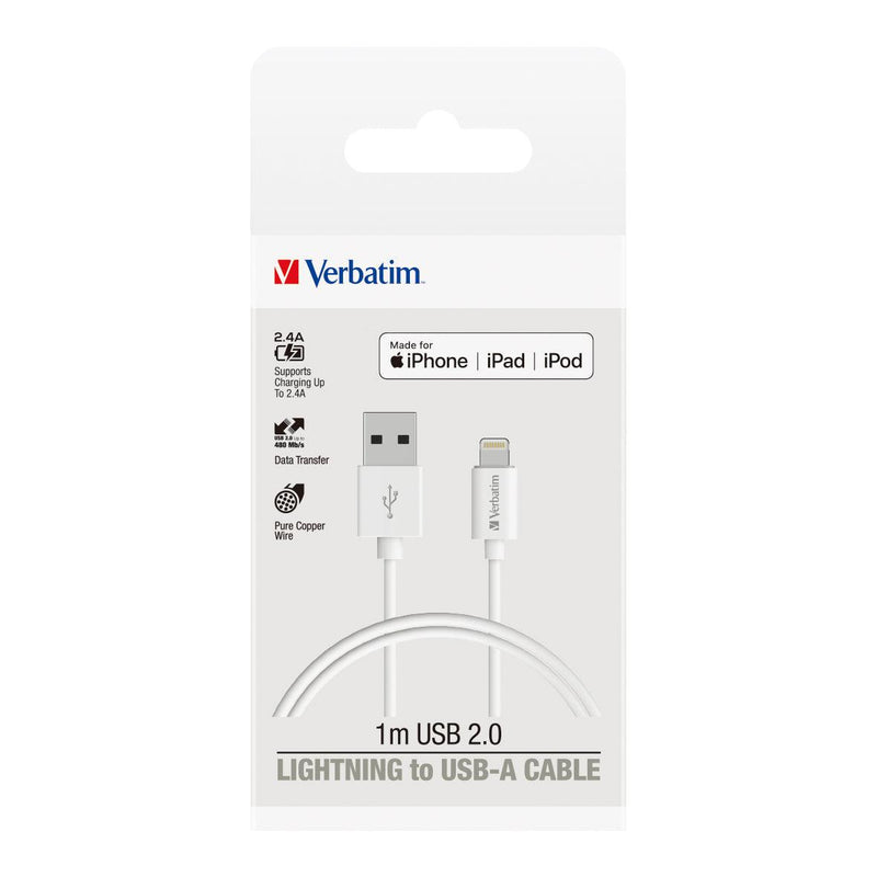 Verbatim Essentials Charge & Sync Lightning Cable 1m White - Office Connect 2018