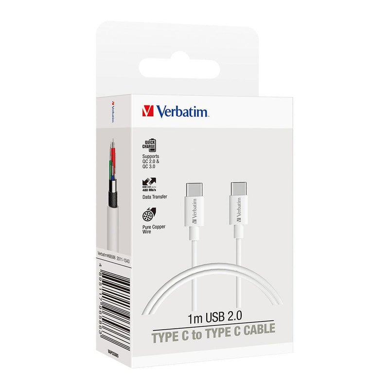 Verbatim Essentials Charge & Sync USB-C to USB-C Cable 1m White - Office Connect 2018