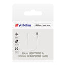 Verbatim Essentials Lightning to 3.5mm Headphone Jack 10cm White - Office Connect 2018