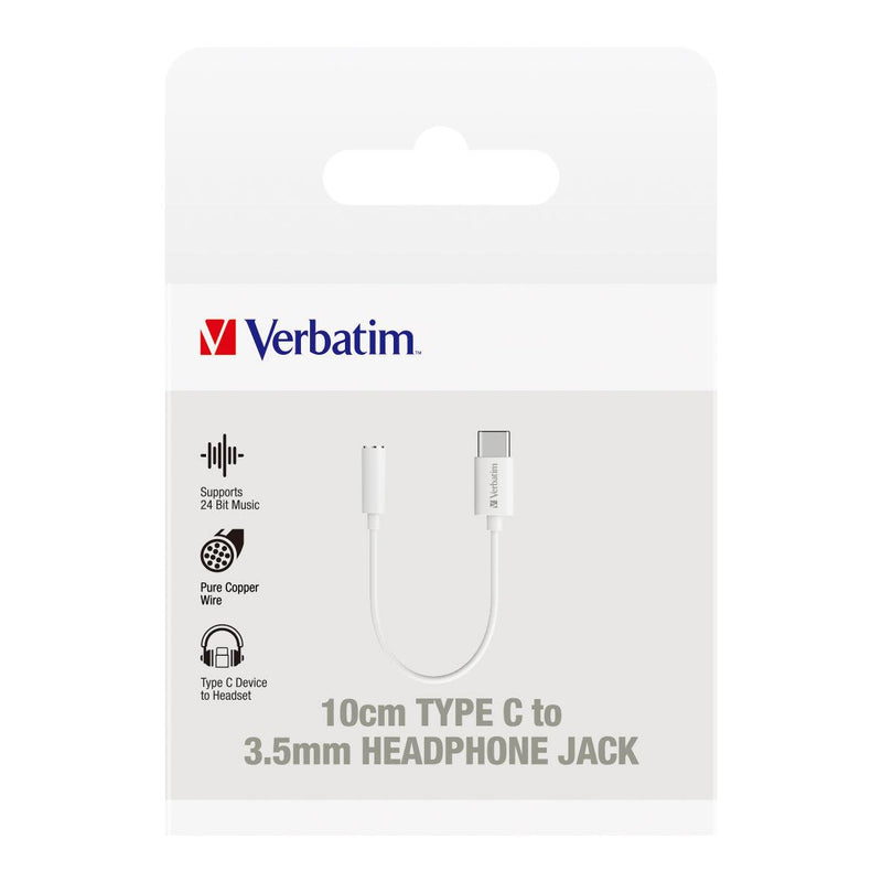 Verbatim Essentials USB-C to 3.5mm Headphone Jack 10cm White - Office Connect 2018