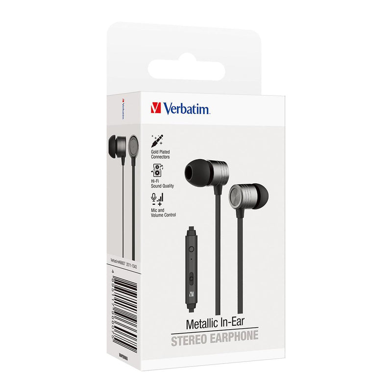 Verbatim Essentials In-Ear Earphones with Mic & Volume Control Space Grey - Office Connect 2018