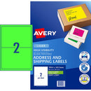 Avery Shipping Label L7168FG Fl Green Laser 199.6x143.5mm 2up 10 Sheets - Office Connect 2018