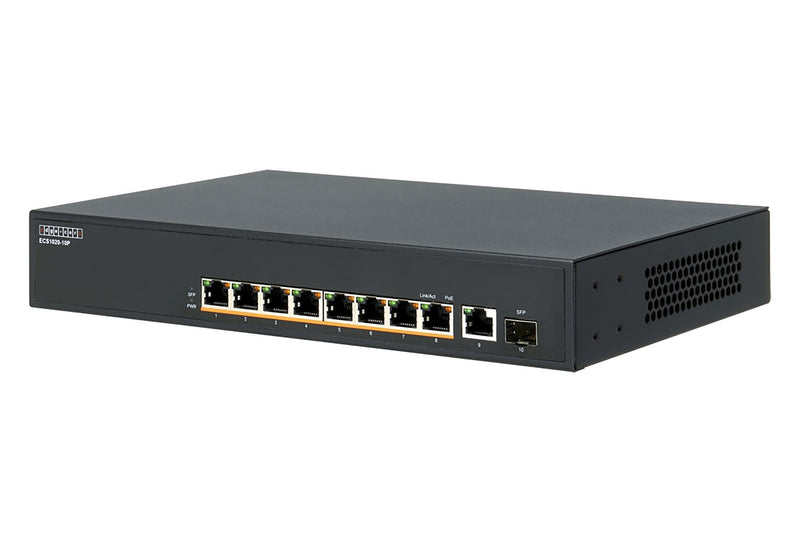 EDGECORE 10 Port (1 SFP & 8 PoE) Gigabit Unmanaged PoE Switch. Power Budget: 140W. Jumbo Frame and Auto MDI/MDIX. Includes Rackmounting Ears - Office Connect 2018