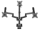 BRATECK 17"-27" Triple Monitor Spring-Assisted Desk Mount Bracket. Max load 7kg per Arm. Max Arm Extension - 689mm. Supports VESA 75x75 &100x100. Quick-Release VESA Plate. Colour Matte Black - Office Connect 2018