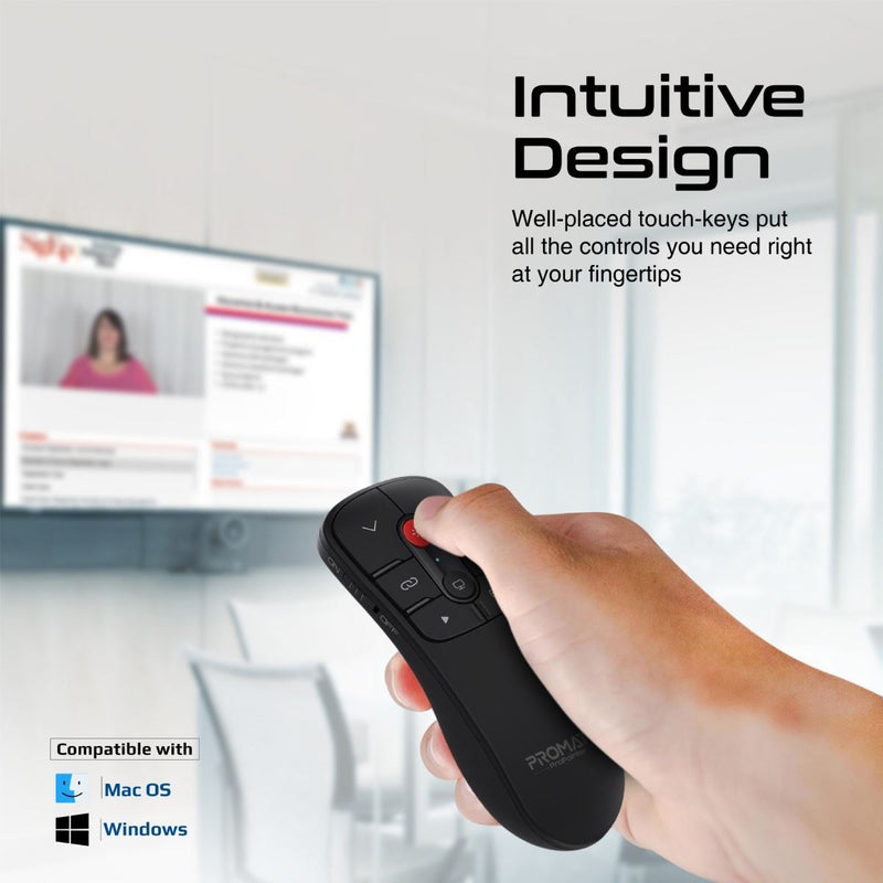 PROMATE Universal Wireless Red Laser Pointer up to 50m Laser Range Includes USB-A & C Dongle. Page Up/Down. Compatible with Mac/Win. 10m Working range. Easy Plug & Play. Black Colour. - Office Connect 2018