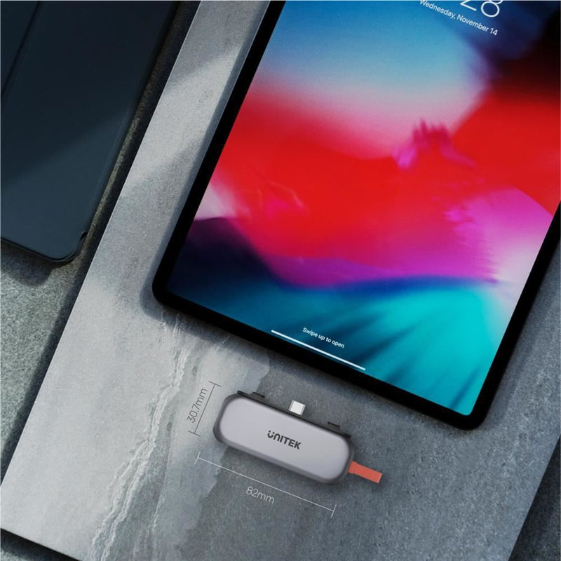 UNITEK 4-in-1 USB Hub for iPad Pro Hub. Includes 1 x USB-A Port,1 x HDMI 4k 60Hz Port, PD100W Power Delivery., 3.5mm Audio. Includes extra USB-C Extension Cable JUNE Promo - Includes FREE C137W - Office Connect 2018