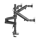 BRATECK 17"-27" Triple Monitor Spring-Assisted Desk Mount Bracket. Max load 7kg per Arm. Max Arm Extension - 689mm. Supports VESA 75x75 &100x100. Quick-Release VESA Plate. Colour Matte Black - Office Connect 2018
