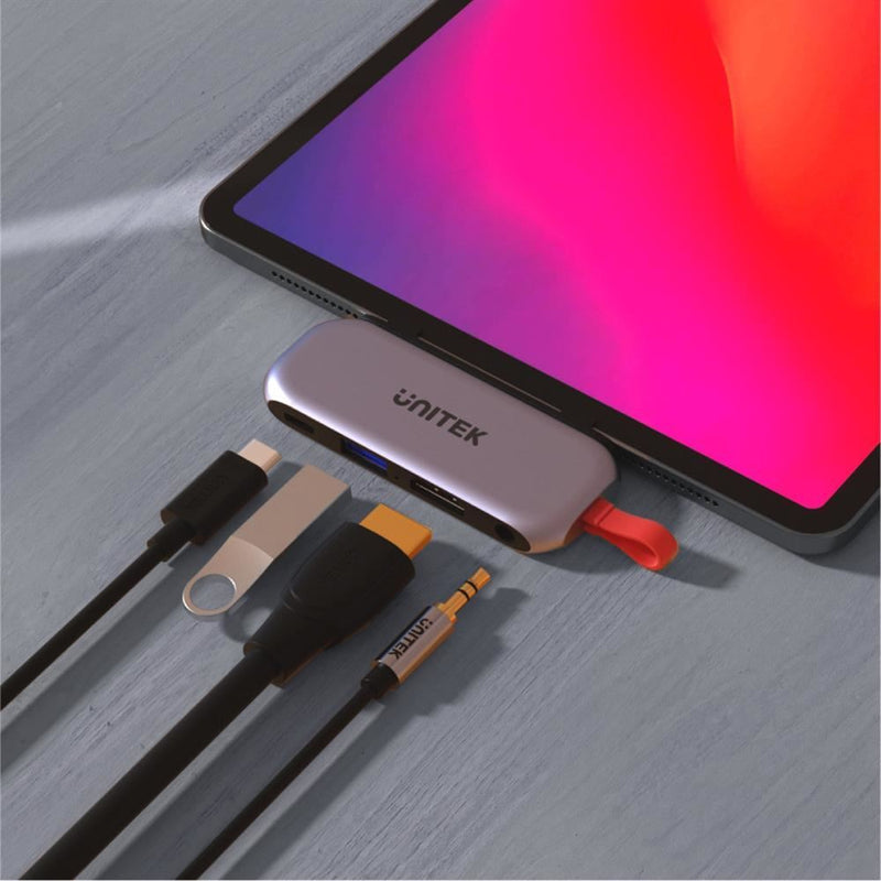 UNITEK 4-in-1 USB Hub for iPad Pro Hub. Includes 1 x USB-A Port,1 x HDMI 4k 60Hz Port, PD100W Power Delivery., 3.5mm Audio. Includes extra USB-C Extension Cable JUNE Promo - Includes FREE C137W - Office Connect 2018