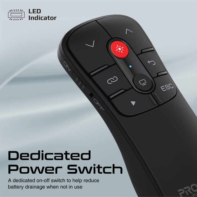 PROMATE Universal Wireless Red Laser Pointer up to 50m Laser Range Includes USB-A & C Dongle. Page Up/Down. Compatible with Mac/Win. 10m Working range. Easy Plug & Play. Black Colour. - Office Connect 2018