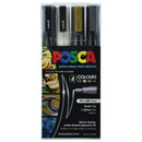 Uni Posca Marker 0.9-1.3mm Fine 4 Pack Black White Gold Silver PC-3M - Office Connect 2018